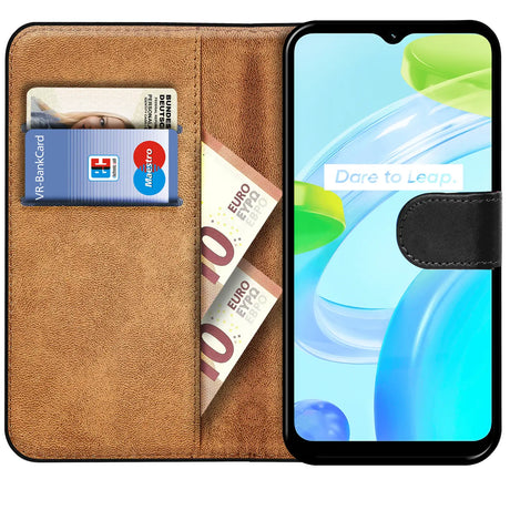 Realme C30 Klapphülle in Schwarz mit Kartenfächern und Schutz