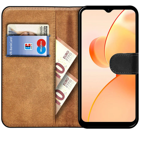 Realme C31 Klapphülle in Schwarz mit Kartenfächern und Schutz