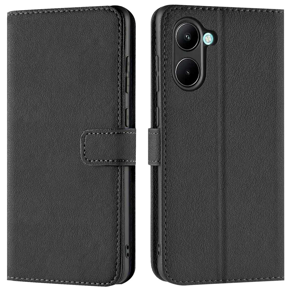 Realme C33 Klapphülle in Schwarz mit Kartenfächern und Schutz