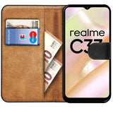 Realme C33 Klapphülle in Schwarz mit Kartenfächern und Schutz