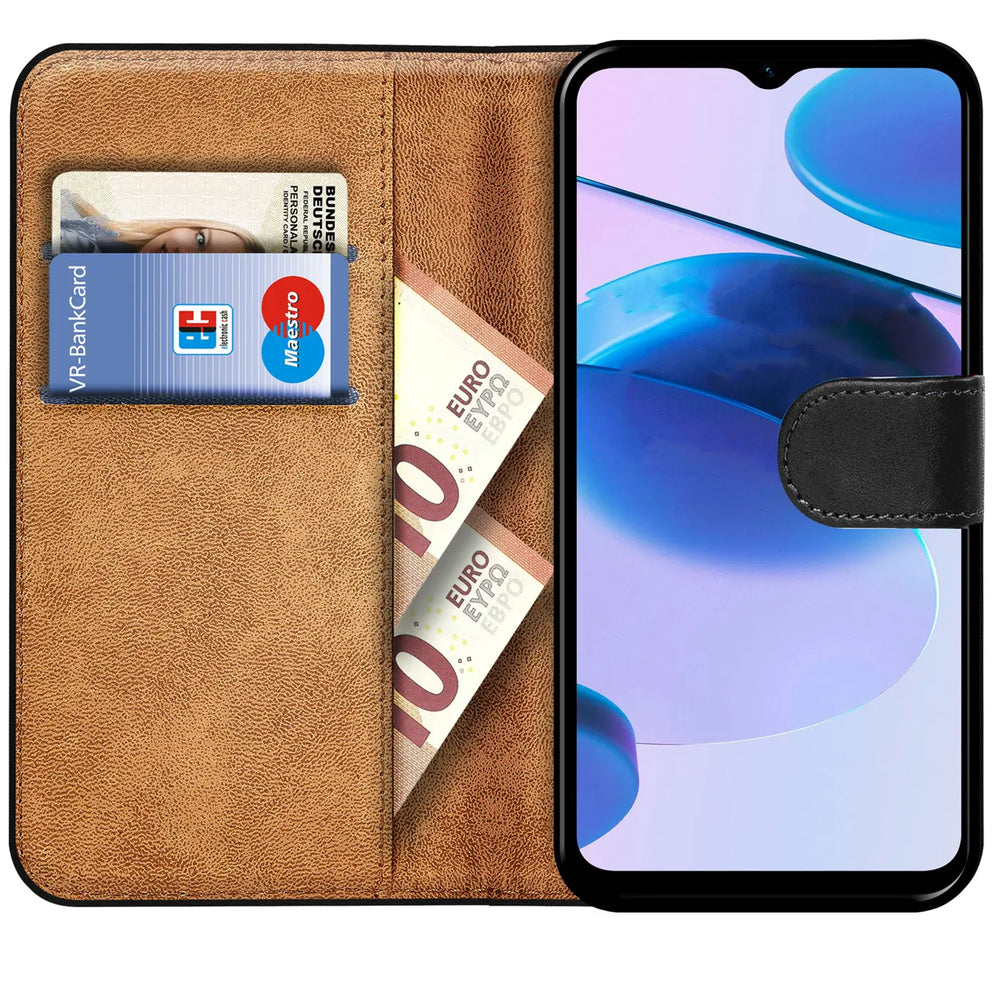 Realme C35 Klapphülle in Schwarz mit Kartenfächern und Schutz