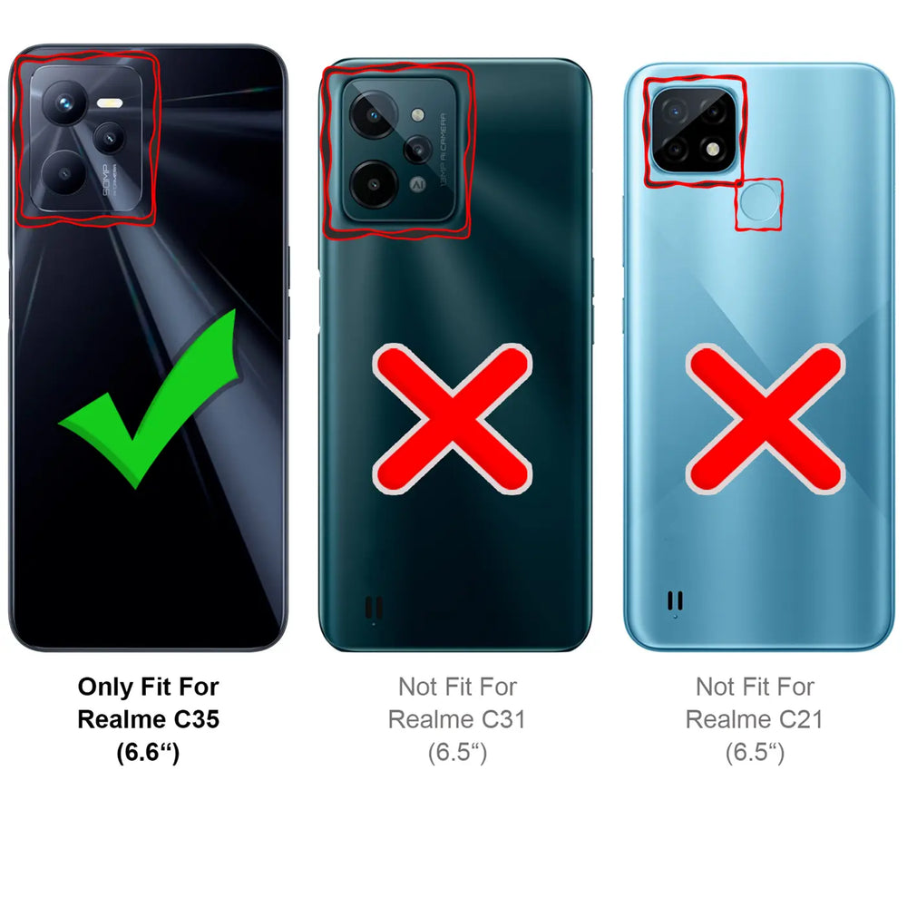 Realme C35 Klapphülle in Schwarz mit Kartenfächern und Schutz