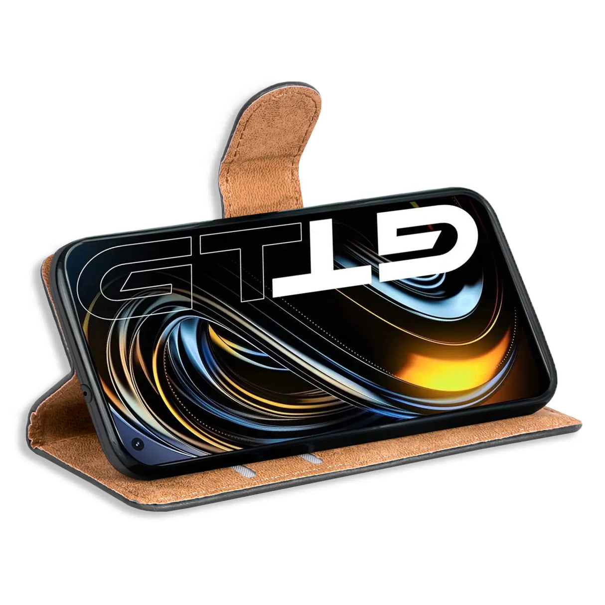 Realme GT 5G Klapphülle in Schwarz mit Kartenfächern und Schutz