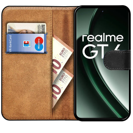 Realme GT 6 / GT 6T Klapphülle in Schwarz mit Kartenfächern und Schutz