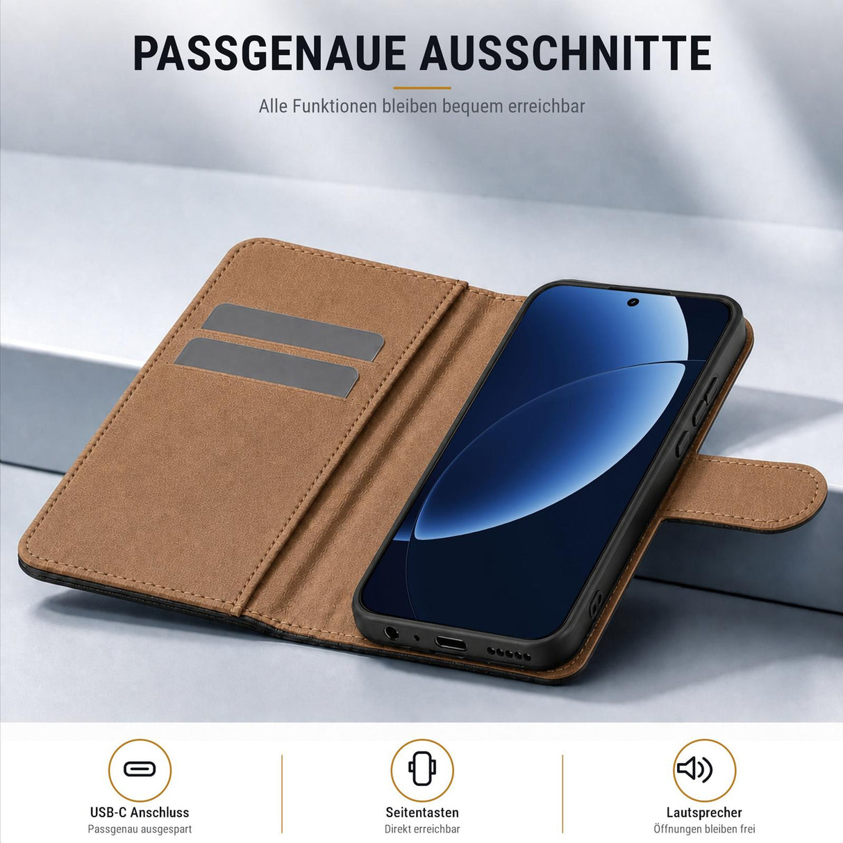 Realme GT 8 Pro - Klapphülle mit Kartenfächern Schwarz