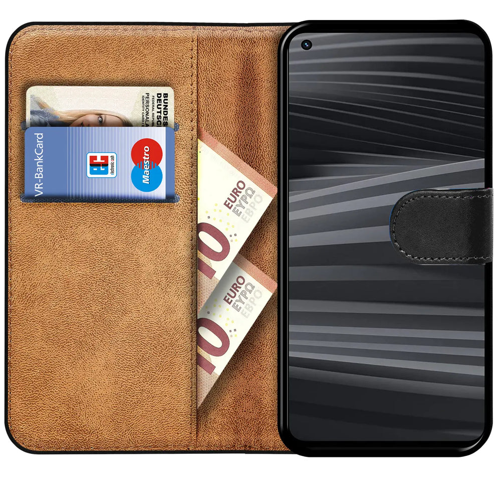 Realme GT Neo 2 / GT2 / Neo 3T Klapphülle in Schwarz mit Kartenfächern und Schutz