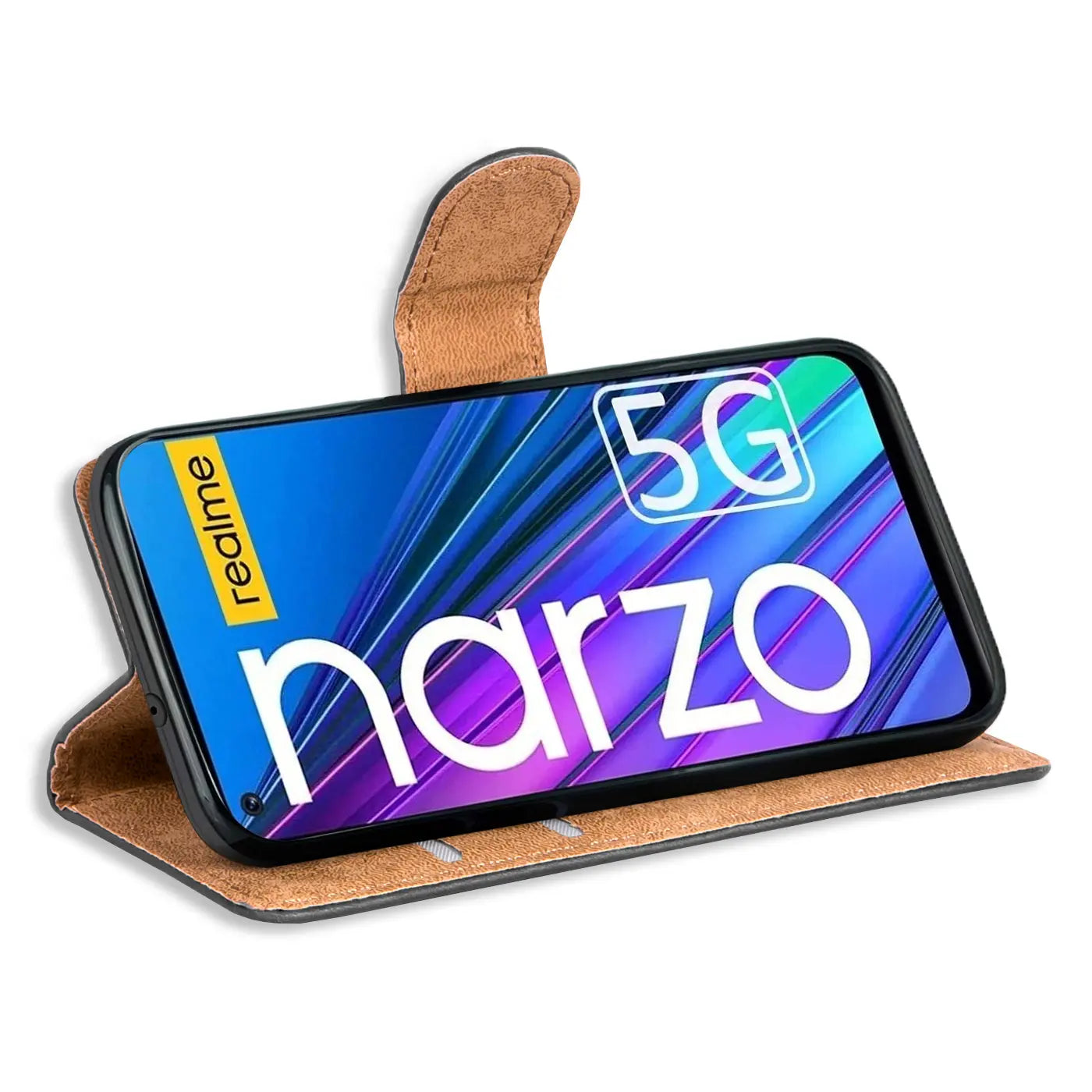 Braun Kunstleder Klapphülle mit Kartenfächern, Realme Narzo 30 5G, von vorne