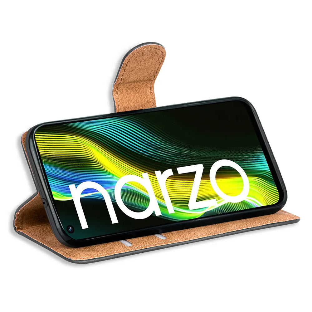 Realme Narzo 50 Klapphülle in Schwarz mit Kartenfächern und Schutz