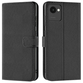 Realme Narzo 50i Prime Klapphülle in Schwarz mit Kartenfächern und Schutz