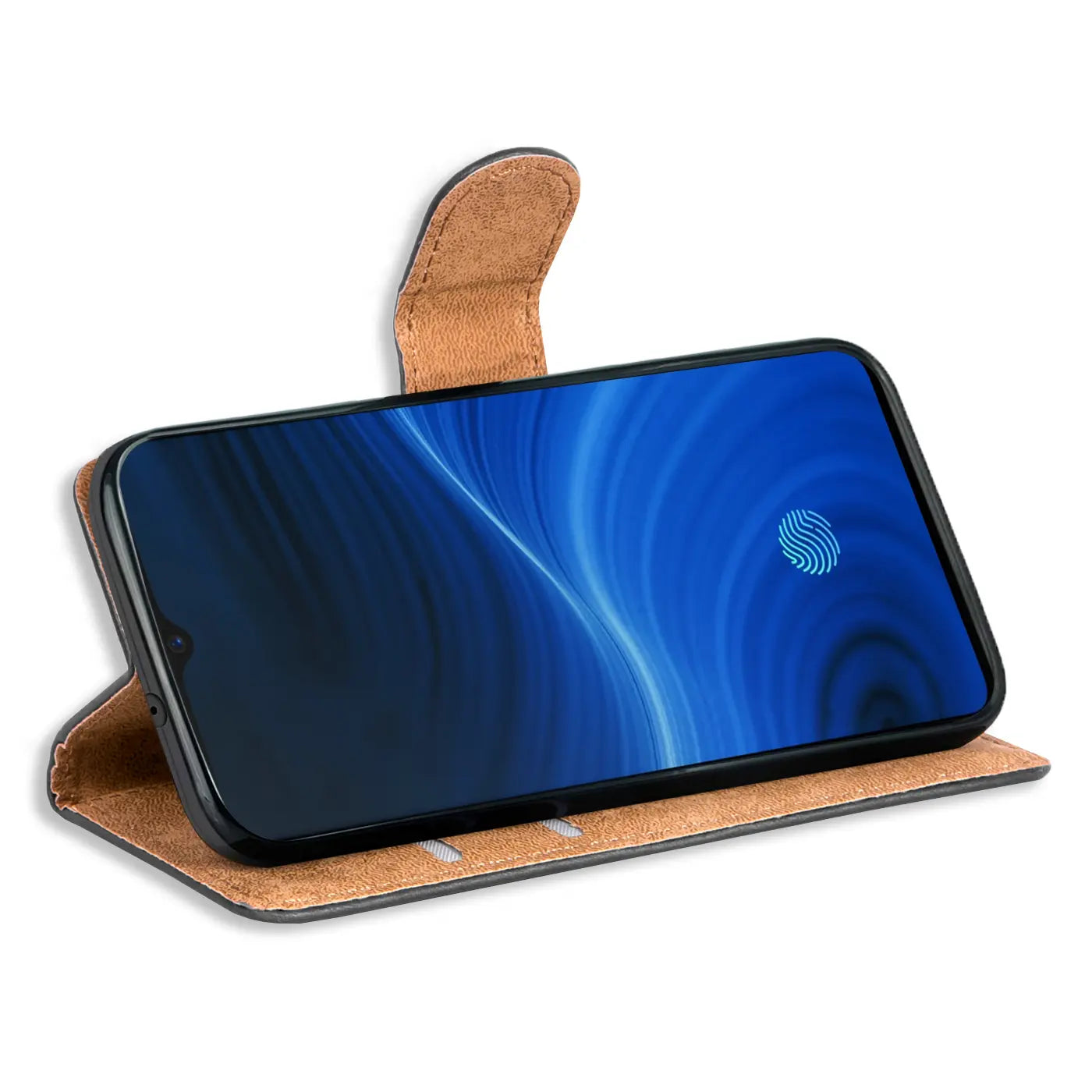 Braune Kunstleder-Klapphülle mit Kartenfächern, Realme X2 Pro, Seitenansicht