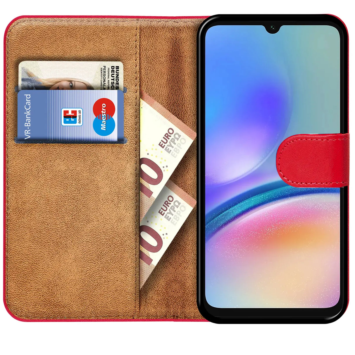Samsung Galaxy A05s Klapphülle in Rot mit Kartenfächern und Schutz