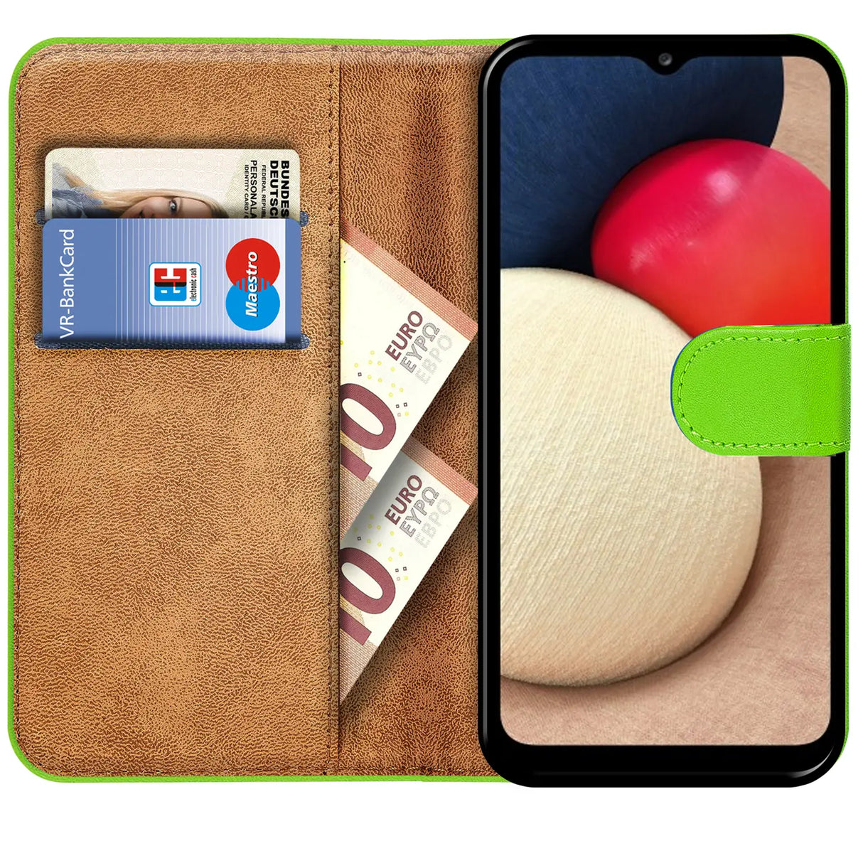 Samsung Galaxy A12 / M12 Klapphülle in Grün mit Kartenfächern und Schutz