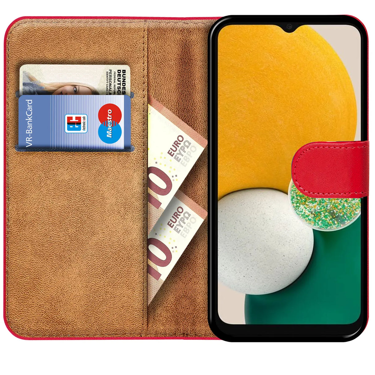 Samsung Galaxy A13 4G Klapphülle in Rot mit Kartenfächern und Schutz