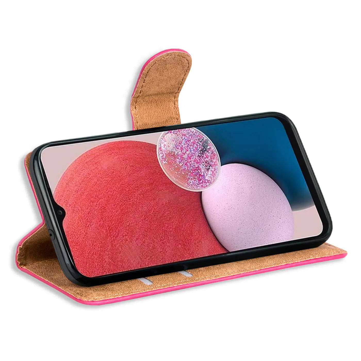 Pink Kunstleder Klapphülle mit Kartenfächern, Samsung Galaxy A14 4G/5G, von vorne