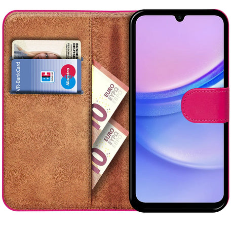 Samsung Galaxy A15 4G / 5G Klapphülle in Pink mit Kartenfächern und Schutz