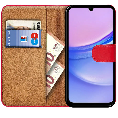 Samsung Galaxy A15 4G / 5G Klapphülle in Rot mit Kartenfächern und Schutz