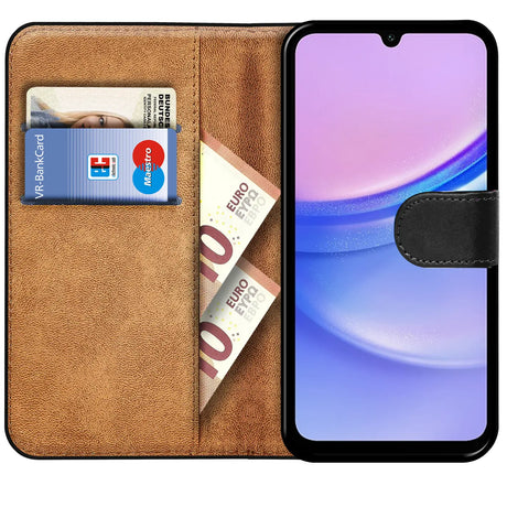 Samsung Galaxy A15 4G / 5G Klapphülle in Schwarz mit Kartenfächern und Schutz