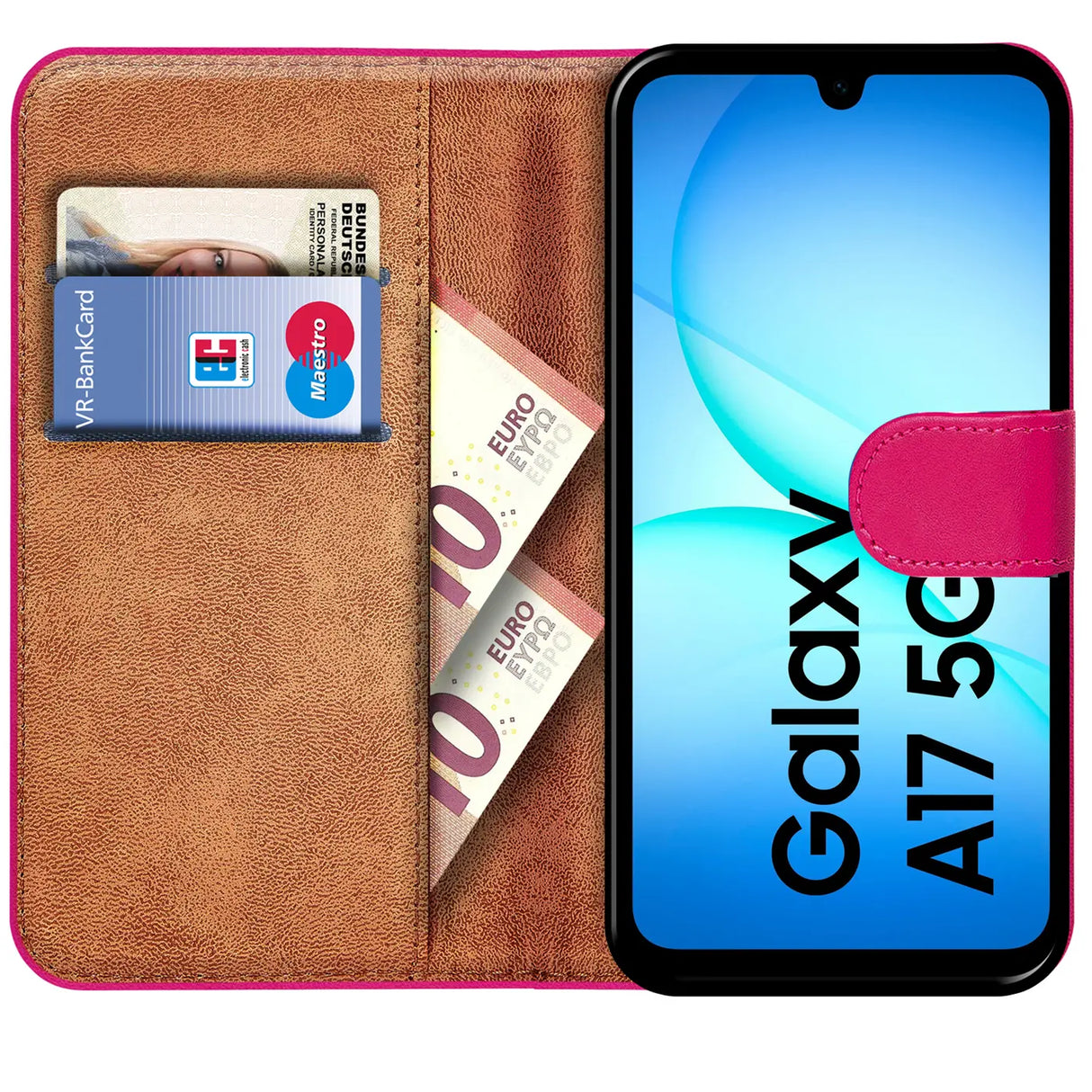 Samsung Galaxy A17 5G Klapphülle in Pink mit Kartenfächern und Schutz