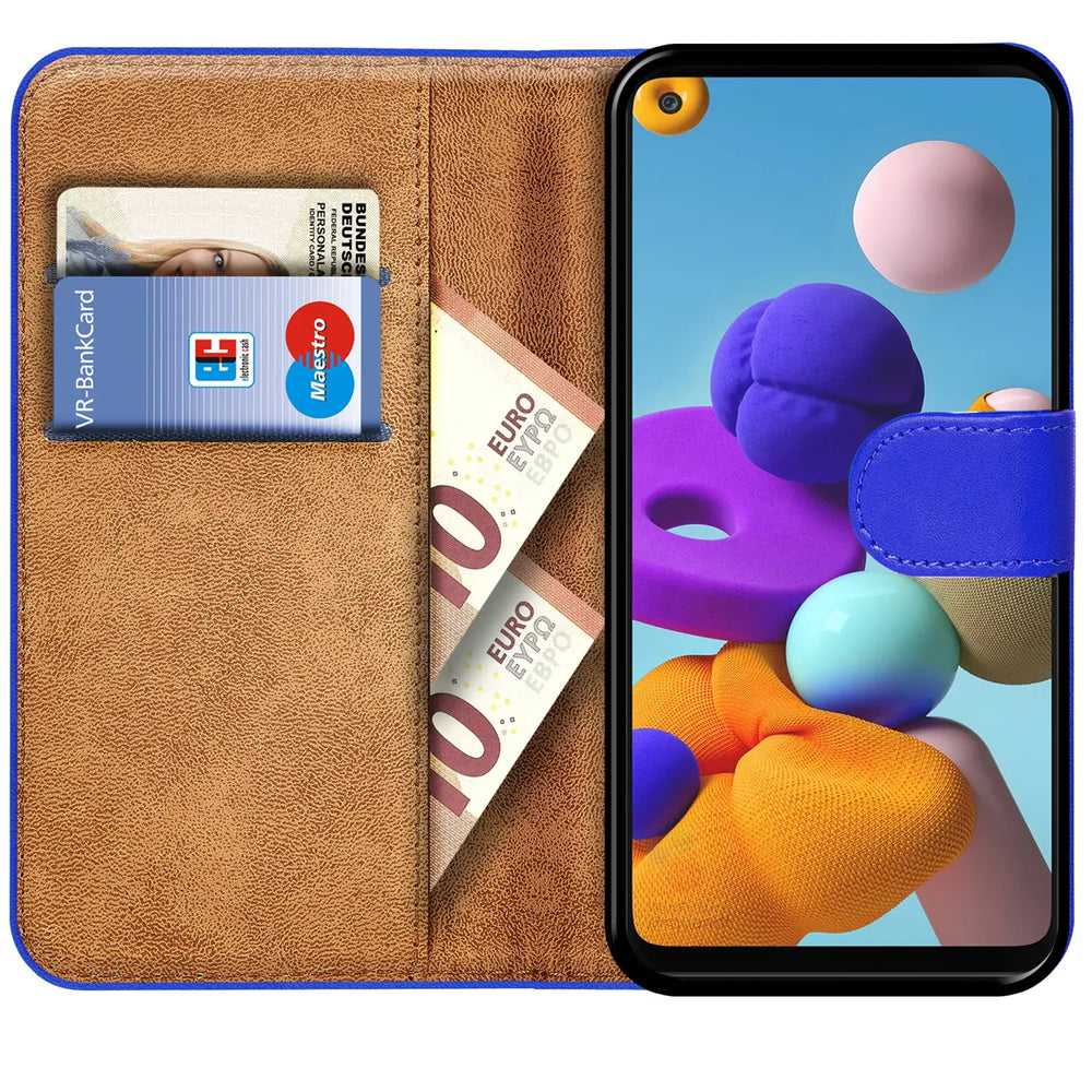 Samsung Galaxy A21s Klapphülle in Blau mit Kartenfächern und Schutz