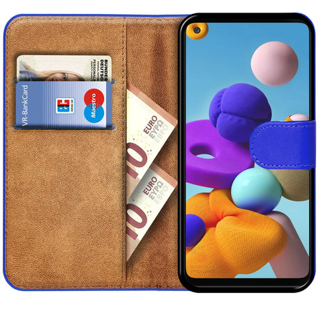 Samsung Galaxy A21s Klapphülle in Blau mit Kartenfächern und Schutz