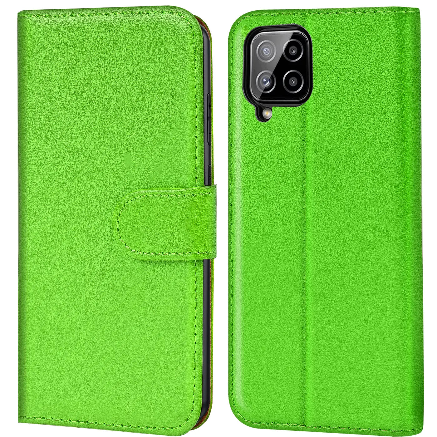 Grüne Kunstleder-Klapphülle mit Kartenfächern, Vorder- und Rückansicht, für Samsung Galaxy A22 4G/M32/M22.