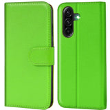 Grüne Kunstleder-Klapphülle für Samsung Galaxy A27 5G, Vorder- und Rückansicht.