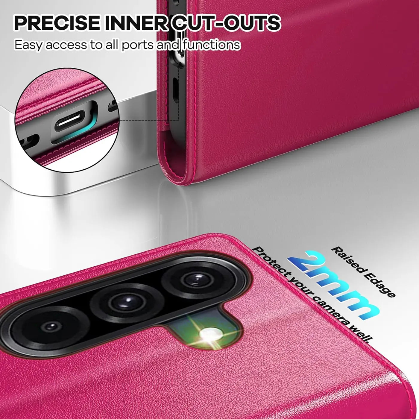 Pink Kunstleder-Klapphülle mit Kartenfächern für Samsung Galaxy A27 5G, Nahaufnahme Kamera