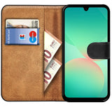 Braune Kunstleder-Klapphülle mit Kartenfächern und Geldscheinfach, zeigt Samsung Galaxy A27 5G.