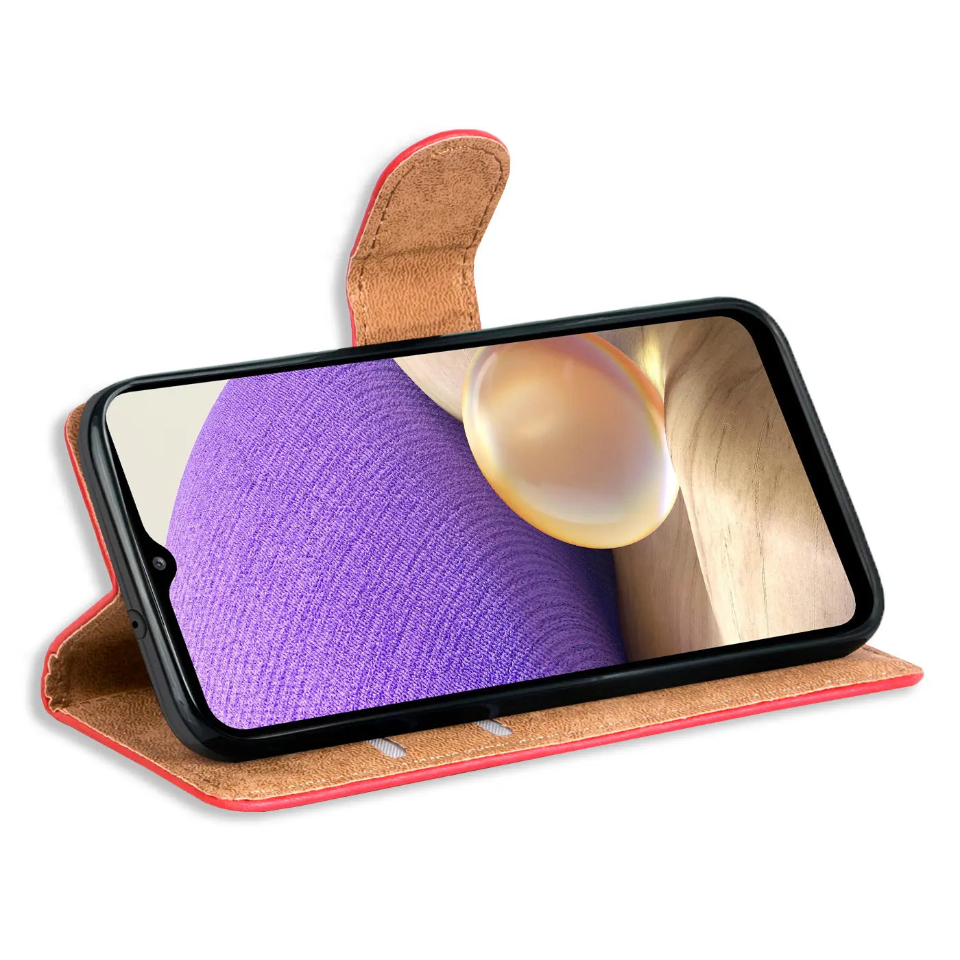 Rote Klapphülle aus Leder mit Kartenfächern, Samsung Galaxy A34 5G, Seitenansicht