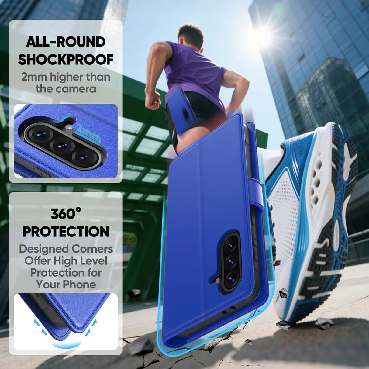 Samsung Galaxy A37 5G Klapphülle in Blau mit Kartenfächern und Schutz