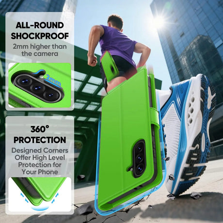 Samsung Galaxy A37 5G Klapphülle in Grün mit Kartenfächern und Schutz