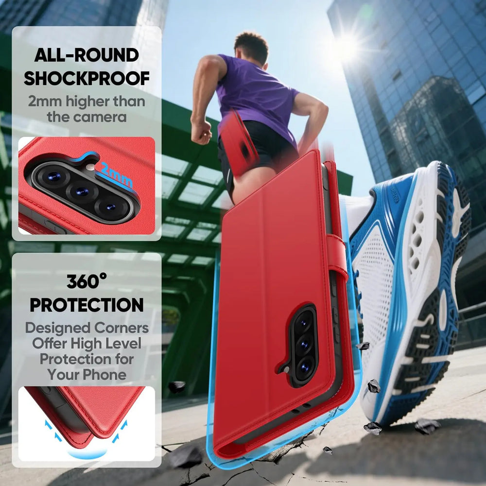 Samsung Galaxy A37 5G Klapphülle in Rot mit Kartenfächern und Schutz