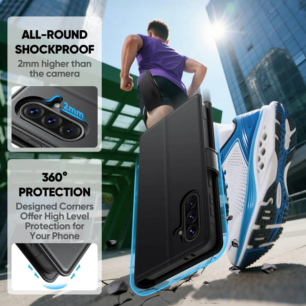 Samsung Galaxy A37 5G Klapphülle in Schwarz mit Kartenfächern und Schutz