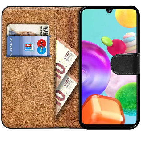 Samsung Galaxy A41 Klapphülle in Schwarz mit Kartenfächern und Schutz