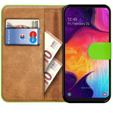 Samsung Galaxy A50 / A30s Klapphülle in Grün mit Kartenfächern und Schutz