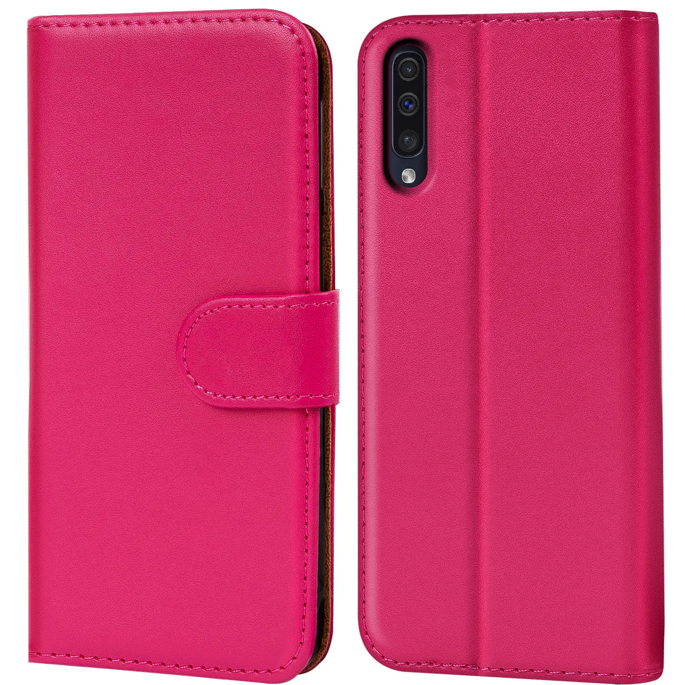 Pink Kunstleder-Klapphülle mit Kartenfächern für Samsung Galaxy A50/A30s, Vorder- und Rückansicht
