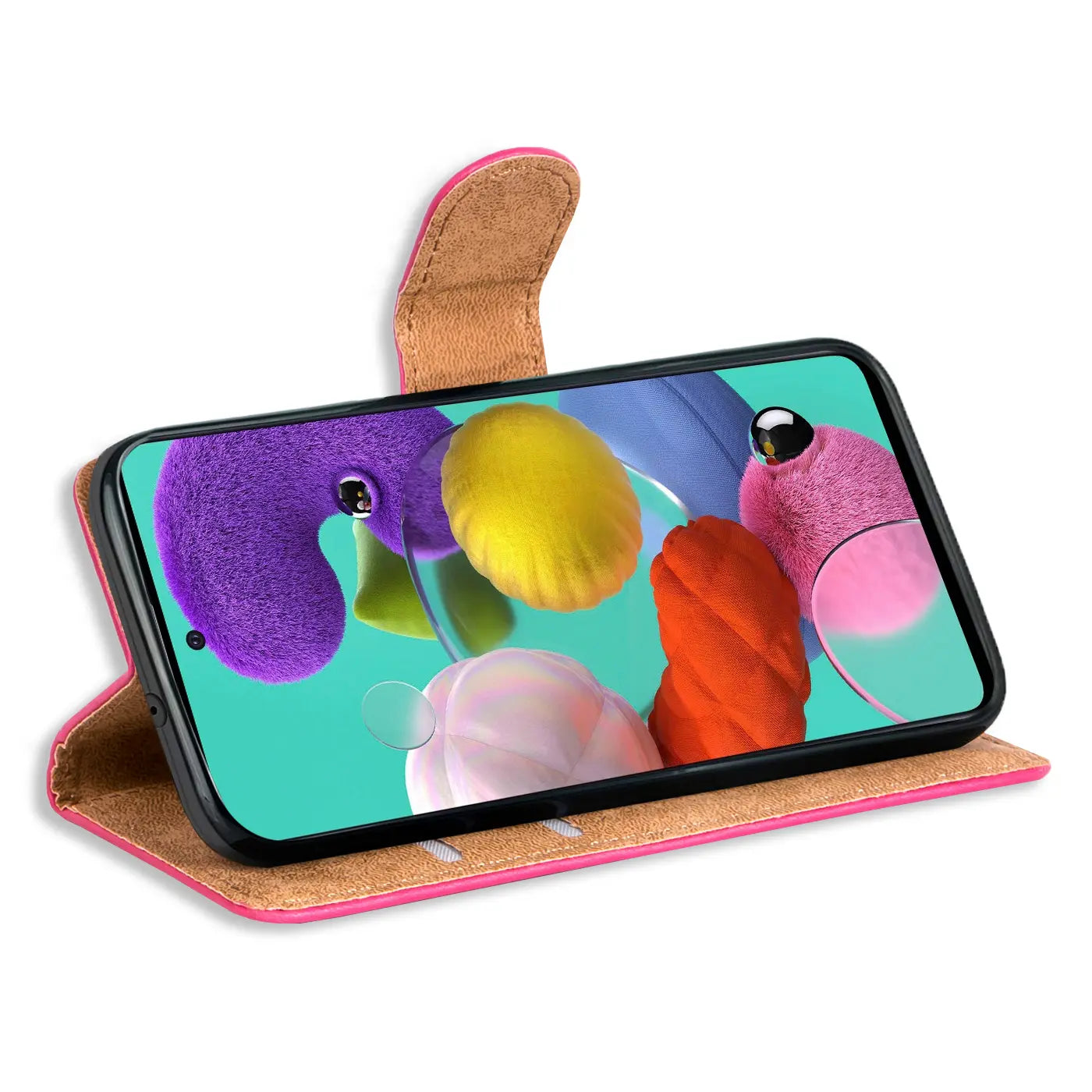 Pink Kunstleder-Klapphülle mit Kartenfächern, seitliche Ansicht, Samsung Galaxy A51