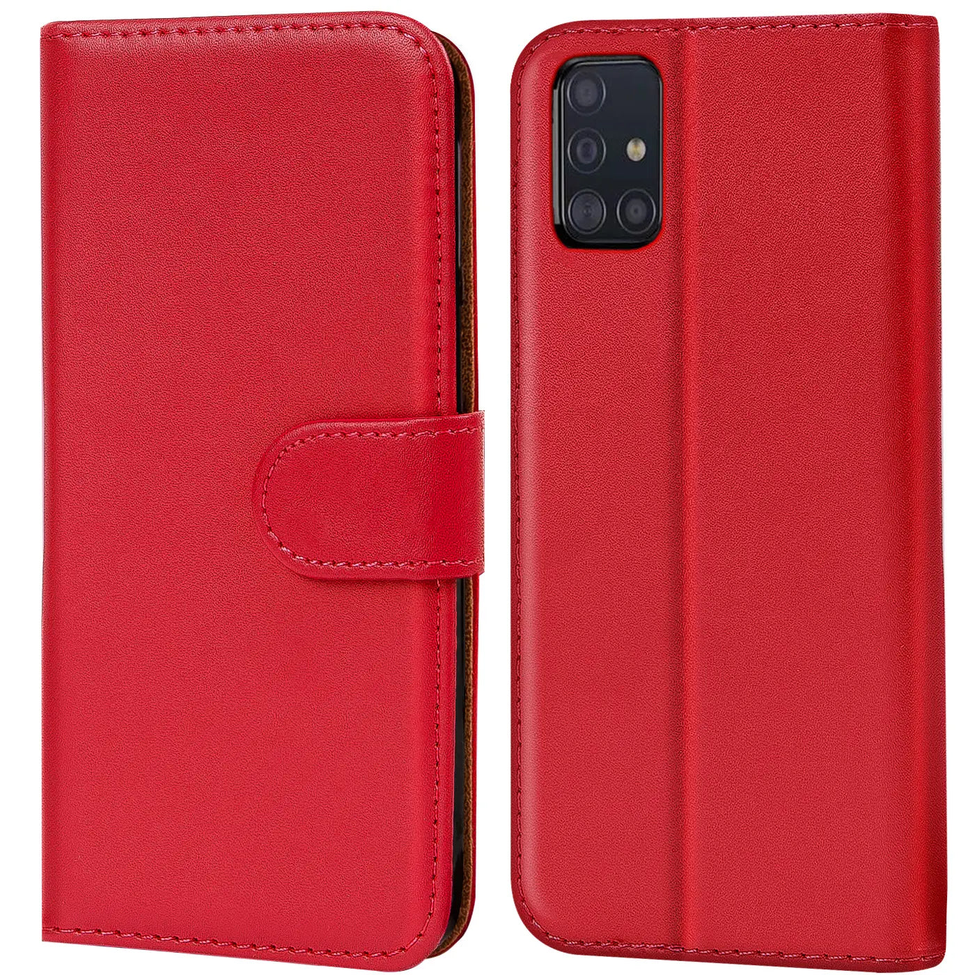 Rote Kunstleder-Klapphülle für Samsung Galaxy A51, Vorder- und Rückansicht