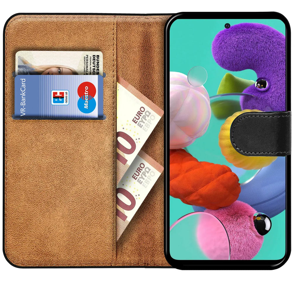 Samsung Galaxy A51 Klapphülle in Schwarz mit Kartenfächern und Schutz