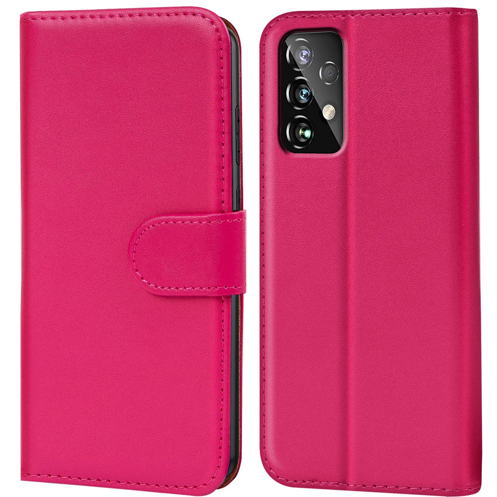 Pink Kunstleder-Klapphülle mit Kartenfächern, Vorder- und Rückansicht, Samsung Galaxy A52