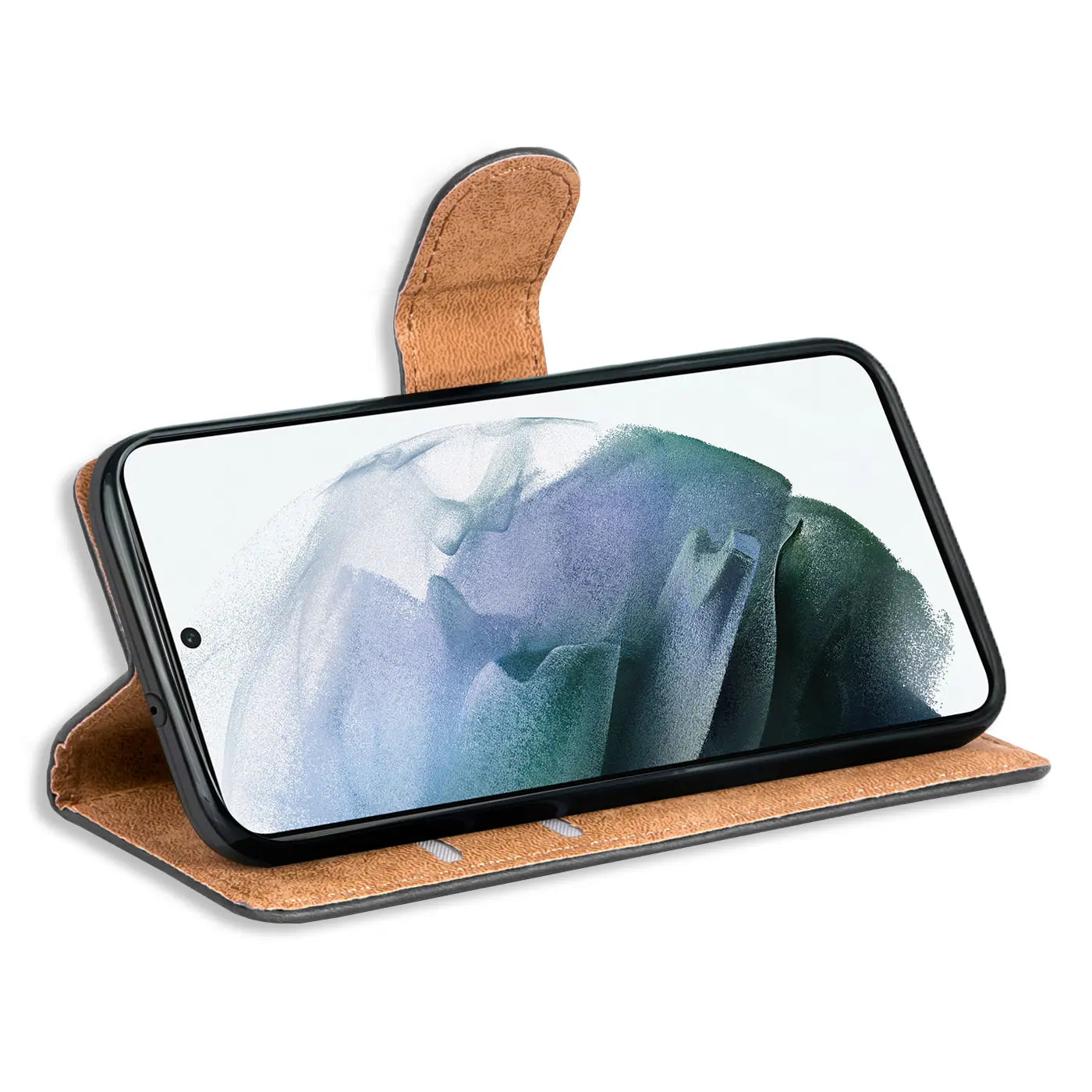 Braune Kunstleder-Klapphülle mit Kartenfächern, Samsung Galaxy A54 5G, von vorne