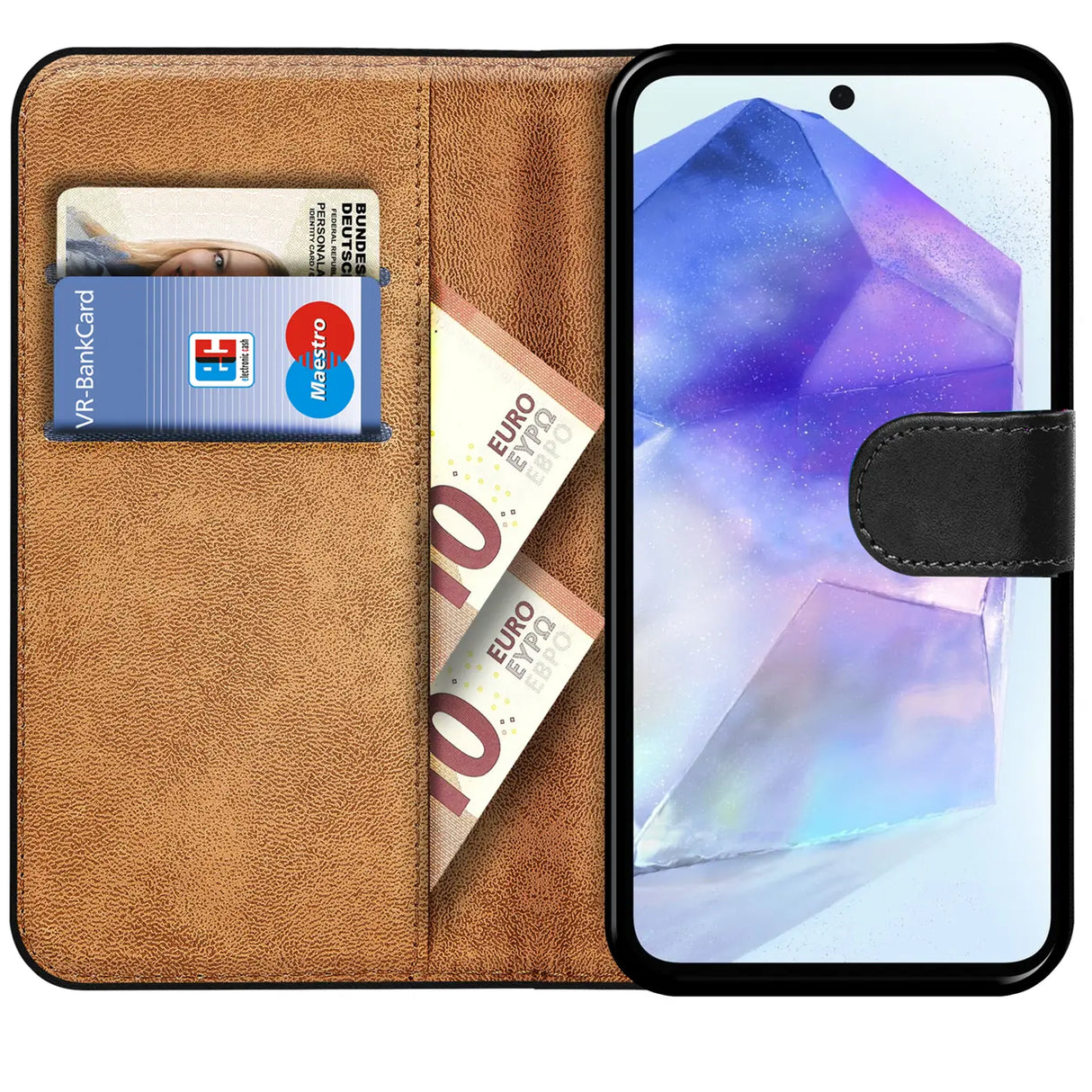 Samsung Galaxy A55 5G Klapphülle in Schwarz mit Kartenfächern und Schutz