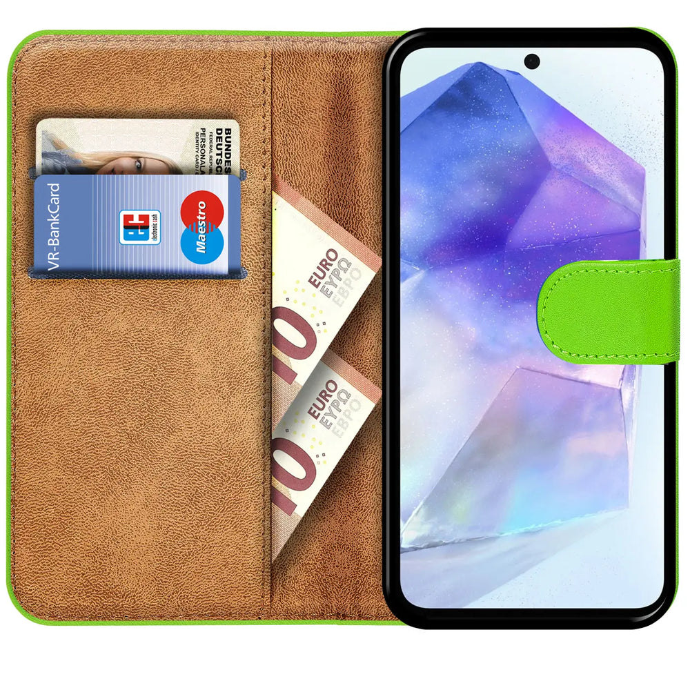 Samsung Galaxy A56 5G Klapphülle in Grün mit Kartenfächern und Schutz