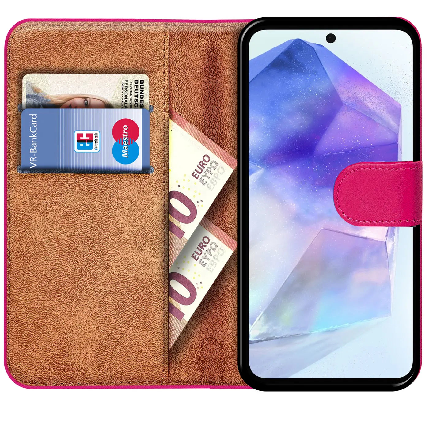 Pink Kunstleder Klapphülle mit Kartenfächern, Geld, VR-BankCard, Maestro, Samsung Galaxy A56 5G