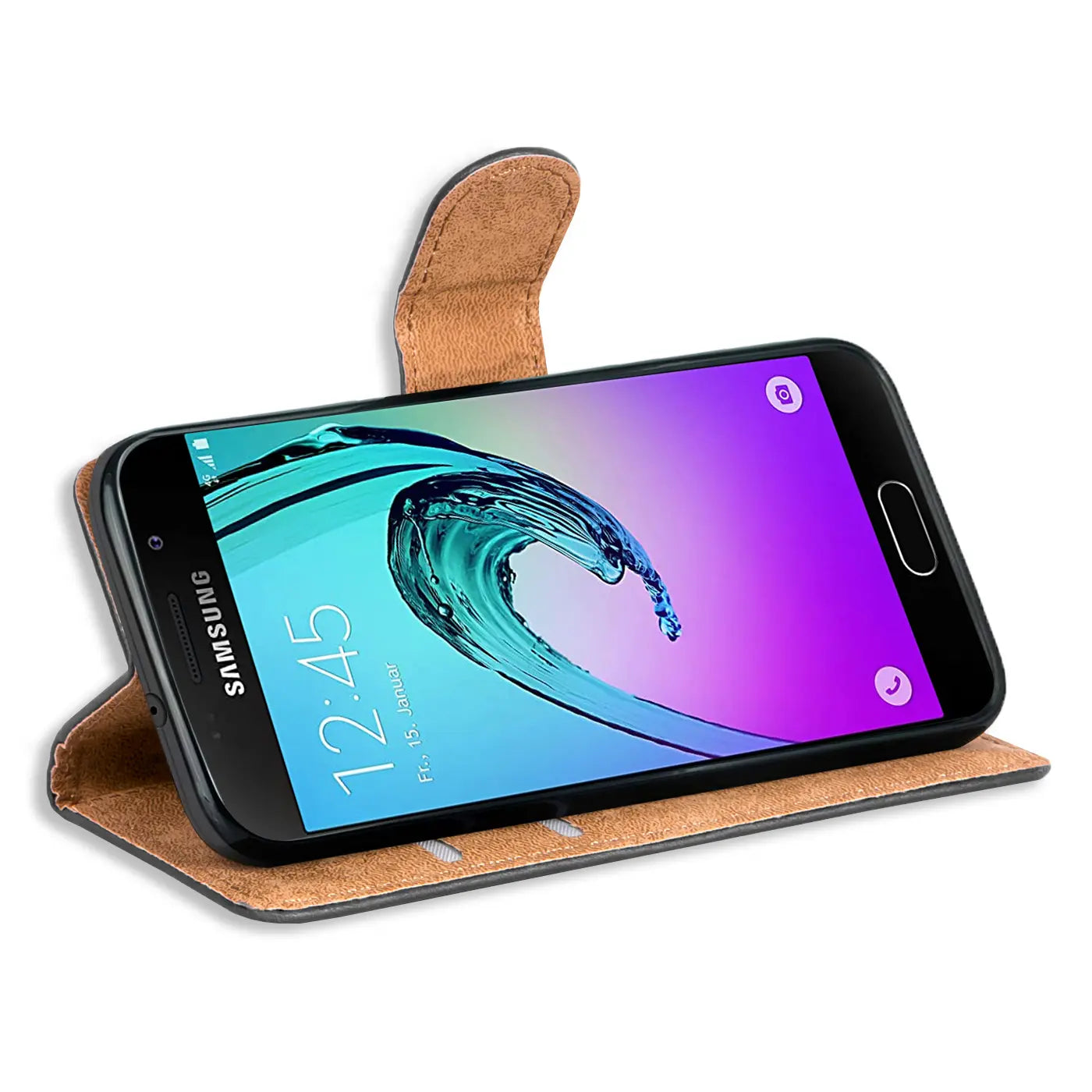 Braunes Kunstleder-Klappcover mit Kartenfächern, Samsung Galaxy A5 2016, Seitenansicht