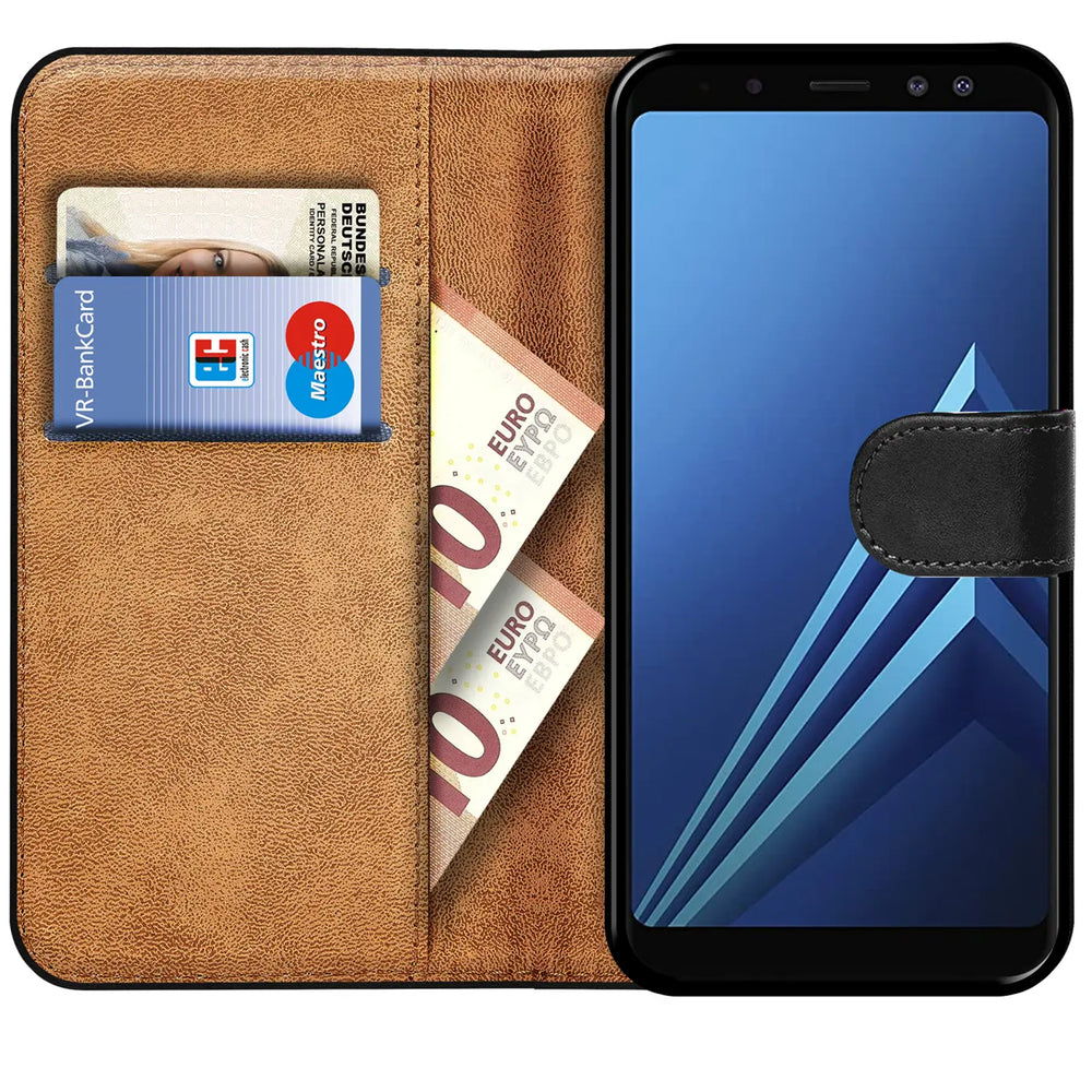 Samsung Galaxy A8 2018 Klapphülle in Schwarz mit Kartenfächern und Schutz