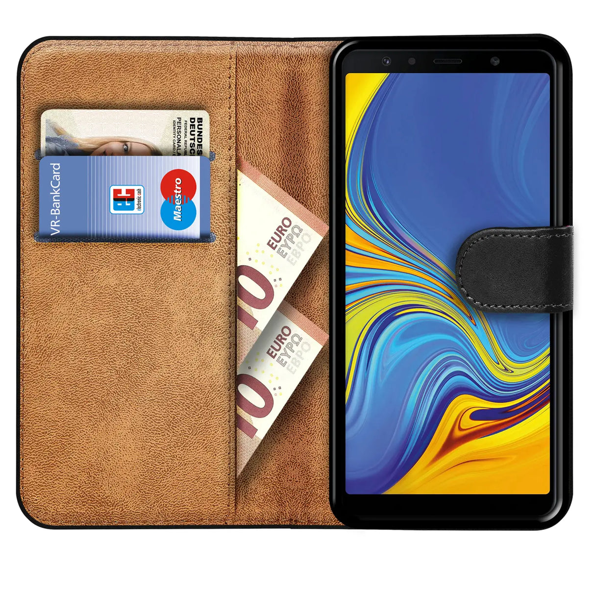 Samsung Galaxy A9 2018 Klapphülle in Schwarz mit Kartenfächern und Schutz