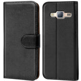 Samsung Galaxy J3 2016 Klapphülle in Schwarz mit Kartenfächern und Schutz