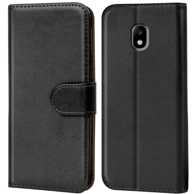 Samsung Galaxy J3 2017 Klapphülle in Schwarz mit Kartenfächern und Schutz