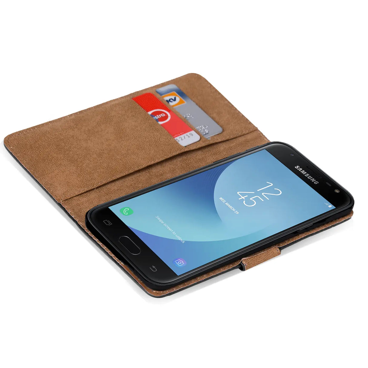 Samsung Galaxy J7 2017 Klapphülle in Schwarz mit Kartenfächern und Schutz